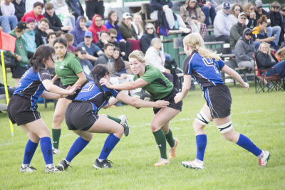 Kiersten Vandekerckhove pushes her way through the Souris defence in the girls final, Friday.